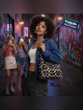 2011 Coach Ashley Signature Sateen Small Crossbody Purse - Black/Grey -